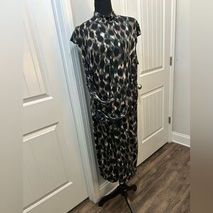 Lisa Rinna Collection Green Black and White Midi Faux Wrap Dress sz XL